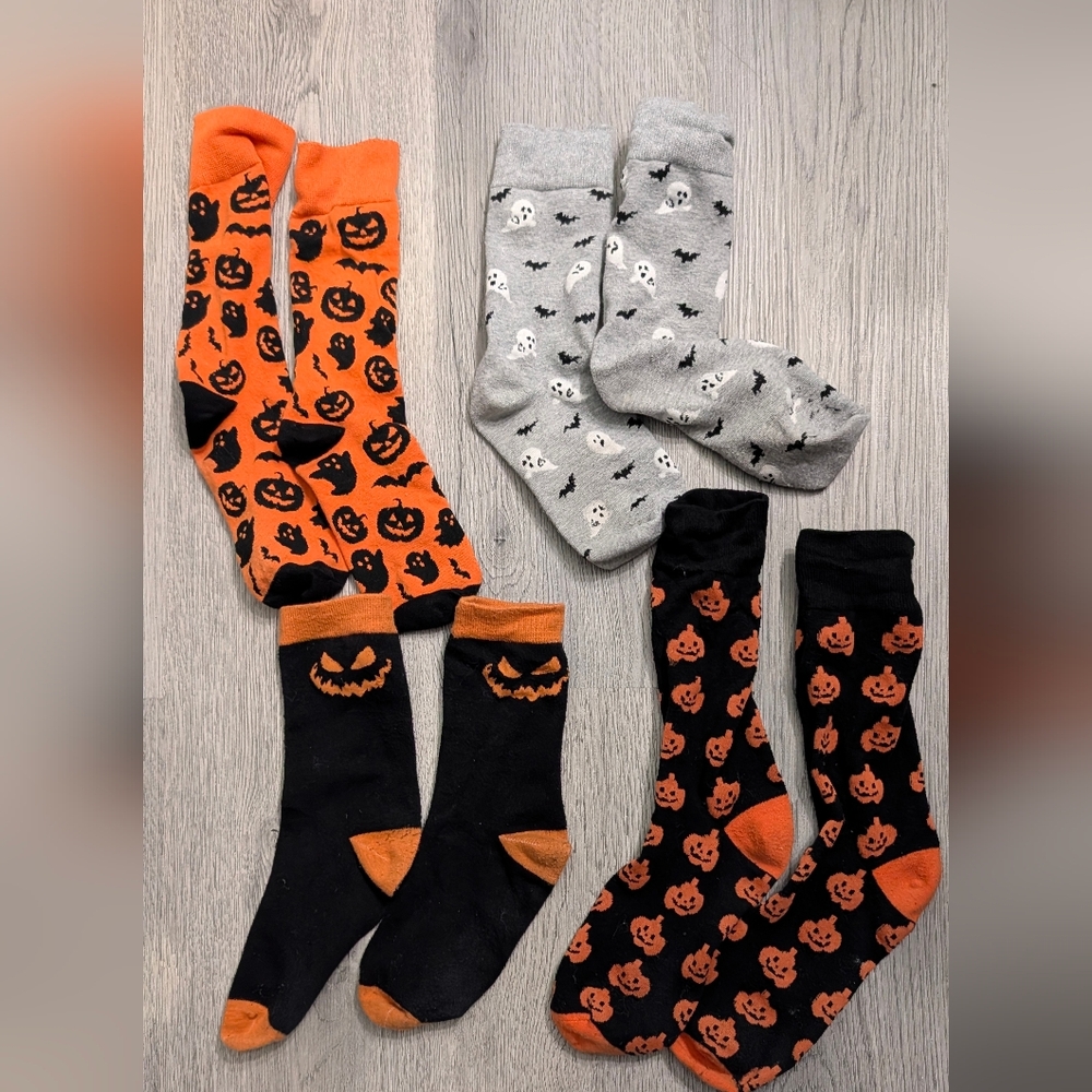 Halloween Crew Socks Bundle 4 Pairs Pumpkin Ghost Goth Foxblood Spooky Fall